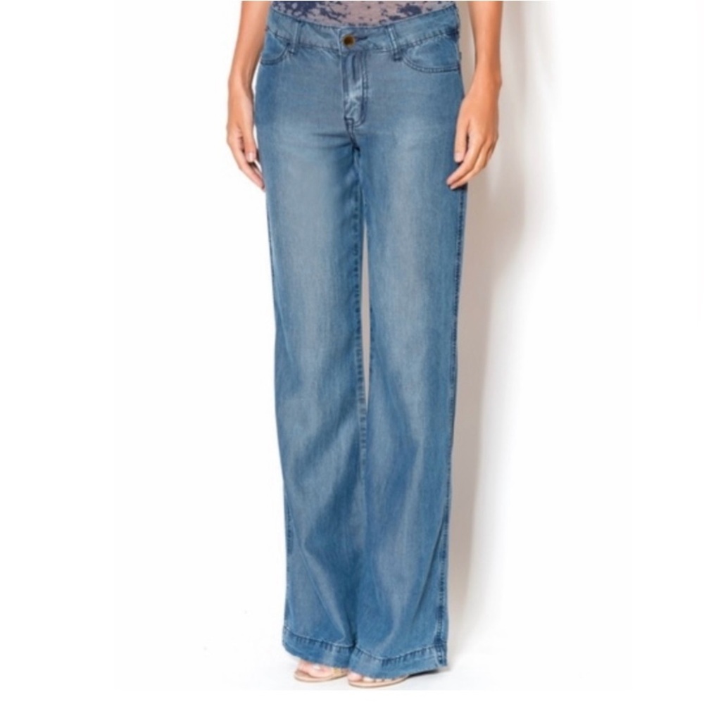 🆕Velvet Heart Size 28 Blue Tencel Wide Leg Boot Cut Mid-Rise Pants Denim Look